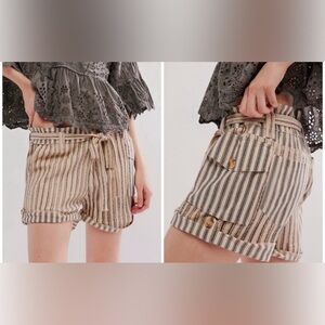 Free People Striped Tan and Gray Cargo Shorts